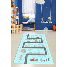 Evdeya Kaymaz Taban Yıkanabilir Trafik Yollu Eğlendirici Çocuk Odası Oyun Halısı, Çocuk-16-Mavi,
