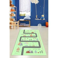 Evdeya Kaymaz Taban Yıkanabilir Trafik Yollu Eğlendirici Çocuk Odası Oyun Halısı, Çocuk-16-Yeşil,