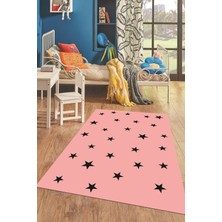 Evdeya Dijital Baskılı Kaymaz Yıkanabilir Yıldız Desen Çocuk Odası Oyun Halısı, Çocuk-32-Pembe,