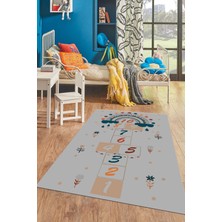 Evdeya Dijital Baskılı Kaymaz Yıkanabilir Sek Sek Eğlendirici Çocuk Odası Oyun Halısı, Çocuk-30-Gri,