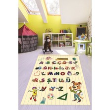 Evdeya Dijital Baskılı Kaymaz Yıkanabilir Alfabe Eğitici Çocuk Odası Oyun Halısı, Çocuk-33-Krem,