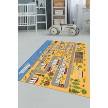 Evdeya Kaymaz Taban Yıkanabilir Trafik Eğitici Çocuk Odası Oyun Halısı, Çocuk-07-Turuncu,
