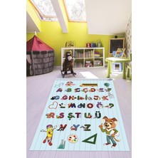 Evdeya Dijital Baskılı Kaymaz Yıkanabilir Alfabe Eğitici Çocuk Odası Oyun Halısı, Çocuk-33-Mavi,