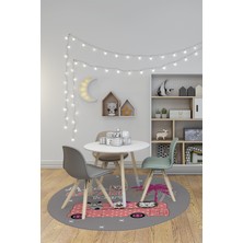 Evdeya Dijital Kaymaz Yıkanabilir Otobüs Safari Desenli Yuvarlak Çocuk Odası Halısı, Y-Çocuk-01-Pembe,