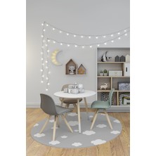 Evdeya Dijital Baskılı Kaymaz Yıkanabilir Bulut Desenli Yuvarlak Çocuk Odası Halısı, Y-Çocuk-08-Gri,