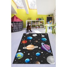Evdeya Dijital Baskılı Kaymaz Yıkanabilir Uzay Temalı Çocuk Odası Halısı, Çocuk-38-Antrasit,