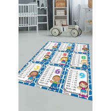 Evdeya Çarpım Tablosu Temalı Yıkanabilir Eğitici Çocuk Odası Oyun Halısı, Çocuk-45-Mavi,