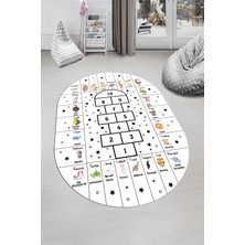 Evdeya Sek Sek Desen Ingilizce Öğretici Eğitici Oval Çocuk Odası Oyun Halısı, O-Çocuk-36-Beyaz,