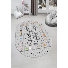 Evdeya Sek Sek Desen Ingilizce Öğretici Eğitici Oval Çocuk Odası Oyun Halısı, O-Çocuk-36-Gri,