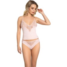 Alissa Kadın Dantelli Penye Atlet Külot  Kaşkorse Set Pudra 602