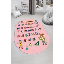 Evdeya Dijital Baskılı Kaymaz Yıkanabilir Alfabe Eğitici Oval Çocuk Odası Oyun Halısı, O-Çocuk-33-Pembe,