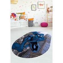 Evdeya Dijital Kaymaz Yıkanabilir Çizgifilm Temalı Erkek Oval Çocuk Odası Halısı, O-Çocuk-40-Mavi,