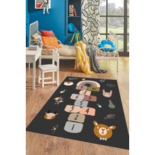 Evdeya Dijital Baskılı Kaymaz Yıkanabilir Sek Sek Desen Eğlendirici Çocuk Oyun Halısı, Çocuk-29-Antrasit,