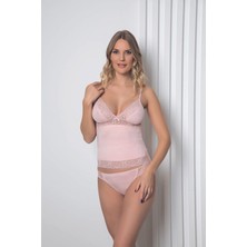Alissa Kadın Dantelli Penye Atlet Külot / Kaşkorse Set Pudra 604