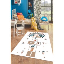 Evdeya Dijital Baskılı Kaymaz Yıkanabilir Sek Sek Eğlendirici Çocuk Odası Oyun Halısı, Çocuk-30-Beyaz,