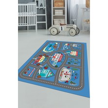 Evdeya Dijital Baskılı Kaymaz Yıkanabilir Trafik Araba Yollu Çocuk Odası Halısı, Çocuk-02-Mavi,
