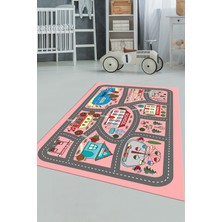 Evdeya Dijital Baskılı Kaymaz Yıkanabilir Trafik Araba Yollu Çocuk Odası Halısı, Çocuk-02-Pembe,