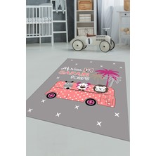 Evdeya Dijital Baskılı Kaymaz Yıkanabilir Otobüs Safari Desenli Çocuk Odası Halısı, Çocuk-01-Pembe,