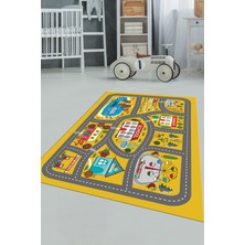 Evdeya Dijital Baskılı Kaymaz Yıkanabilir Trafik Araba Yollu Çocuk Odası Halısı, Çocuk-02-Sarı,