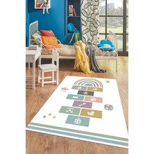 Evdeya Dijital Baskılı Kaymaz Yıkanabilir Sek Sek Eğitici Çocuk Odası Oyun Halısı, Çocuk-31-Beyaz,