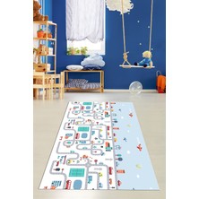 Evdeya Dijital Baskılı Kaymaz Yıkanabilir Şehir Trafik Temalı Çocuk Odası Oyun Halısı, Çocuk-19-Renkli,