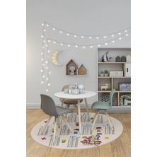 Evdeya Dijital Kaymaz Yıkanabilir Çarpım Tablosu Desenli Yuvarlak Çocuk Odası Halısı, Y-Çocuk-05-Krem,