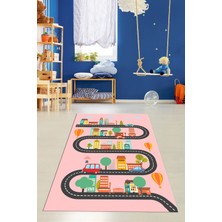 Evdeya Kaymaz Taban Yıkanabilir Trafik Araba Eğlendirici Çocuk Odası Oyun Halısı, Çocuk-18-Pembe,