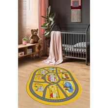 Evdeya Dijital Baskılı Kaymaz Yıkanabilir Trafik Araba Yollu Oval Çocuk Odası Halısı, O-Çocuk-02-Sarı,