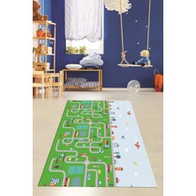 Evdeya Dijital Baskılı Kaymaz Yıkanabilir Şehir Trafik Temalı Çocuk Odası Oyun Halısı, Çocuk-19-Yeşil,
