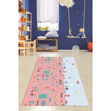 Evdeya Dijital Baskılı Kaymaz Yıkanabilir Şehir Trafik Temalı Çocuk Odası Oyun Halısı, Çocuk-19-Pembe,