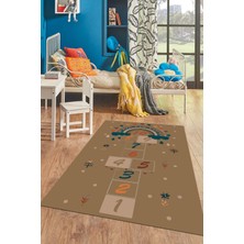 Evdeya Dijital Baskılı Kaymaz Yıkanabilir Sek Sek Eğlendirici Çocuk Odası Oyun Halısı, Çocuk-30-Kahve,