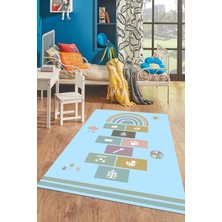 Evdeya Dijital Baskılı Kaymaz Yıkanabilir Sek Sek Eğitici Çocuk Odası Oyun Halısı, Çocuk-31-Mavi,
