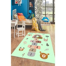 Evdeya Dijital Baskılı Kaymaz Yıkanabilir Sek Sek Desen Eğlendirici Çocuk Oyun Halısı, Çocuk-29-Yeşil,
