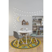 Evdeya Dijital Kaymaz Yıkanabilir Trafik Araba Yollu Yuvarlak Çocuk Odası Halısı, Y-Çocuk-02-Sarı,