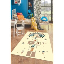 Evdeya Dijital Baskılı Kaymaz Yıkanabilir Sek Sek Eğlendirici Çocuk Odası Oyun Halısı, Çocuk-30-Krem,