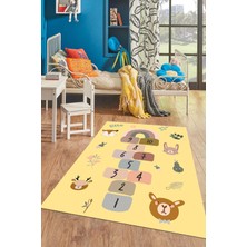 Evdeya Dijital Baskılı Kaymaz Yıkanabilir Sek Sek Desen Eğlendirici Çocuk Oyun Halısı, Çocuk-29-Sarı,