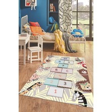 Evdeya Dijital Baskılı Kaymaz Yıkanabilir Sek Sek Desen Eğlendirici Çocuk Odası Halısı, Çocuk-28-Krem,