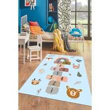 Evdeya Dijital Baskılı Kaymaz Yıkanabilir Sek Sek Desen Eğlendirici Çocuk Oyun Halısı, Çocuk-29-Mavi,