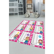 Evdeya Çarpım Tablosu Temalı Yıkanabilir Eğitici Çocuk Odası Oyun Halısı, Çocuk-45-Pembe,