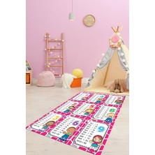 Evdeya Çarpım Tablosu Temalı Yıkanabilir Eğitici Çocuk Odası Oyun Halısı, Çocuk-45-Pembe,