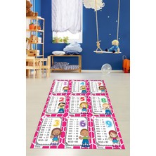 Evdeya Çarpım Tablosu Temalı Yıkanabilir Eğitici Çocuk Odası Oyun Halısı, Çocuk-45-Pembe,