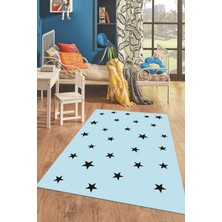 Evdeya Dijital Baskılı Kaymaz Yıkanabilir Yıldız Desen Çocuk Odası Oyun Halısı, Çocuk-32-Mavi,