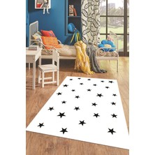 Evdeya Dijital Baskılı Kaymaz Yıkanabilir Yıldız Desen Çocuk Odası Oyun Halısı, Çocuk-32-Beyaz,