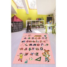 Evdeya Dijital Baskılı Kaymaz Yıkanabilir Alfabe Eğitici Çocuk Odası Oyun Halısı, Çocuk-33-Pembe,
