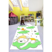 Evdeya Dijital Baskılı Kaymaz Yıkanabilir Sevimli Ayıcık Desen Çocuk Odası Halısı, Çocuk-34-Yeşil,