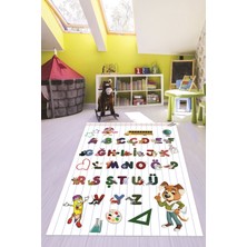 Evdeya Dijital Baskılı Kaymaz Yıkanabilir Alfabe Eğitici Çocuk Odası Oyun Halısı, Çocuk-33-Beyaz,