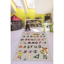 Evdeya Dijital Baskılı Kaymaz Yıkanabilir Alfabe Eğitici Çocuk Odası Oyun Halısı, Çocuk-33-Gri,