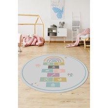 Evdeya Dijital Kaymaz Yıkanabilir Sek Sek Eğitici Yuvarlak Çocuk Odası Oyun Halısı, Y-Çocuk-31-Gri,