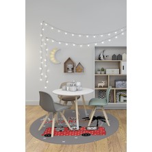 Evdeya Dijital Kaymaz Yıkanabilir Otobüs Safari Desenli Yuvarlak Çocuk Odası Halısı, Y-Çocuk-01-Kırmızı,