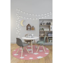 Evdeya Dijital Baskılı Kaymaz Yıkanabilir Bulut Desenli Yuvarlak Çocuk Odası Halısı, Y-Çocuk-08-Pembe,